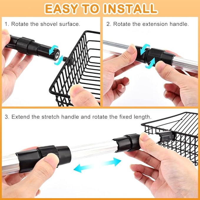 Large Metal Chicken Poop Scooper, Stretchable Long Chicken Coop Litter Scoop, 4 in 1 Multifunctional Heavy Duty Litter Sifting Shovel(Black,Size:22 to 42inch)