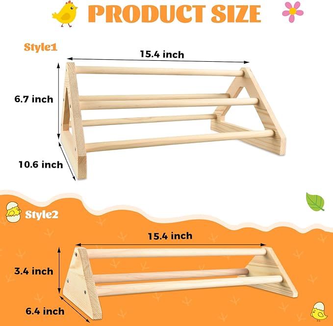 2 Pcs Long Pine Wooden Chick Perch Set, Strong Pine Wood Roosting Bar with Holes | Brooder & Coop Accessories, Jungle Gym Fun Toys for Baby Chickens