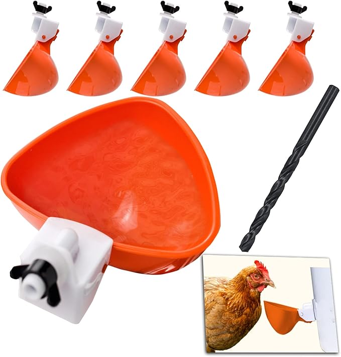 Large Chicken Waterer Feeder Automatic DIY Chicken Water Cups for Chick Duck Quail Poultry Waterer Kit (Orange)