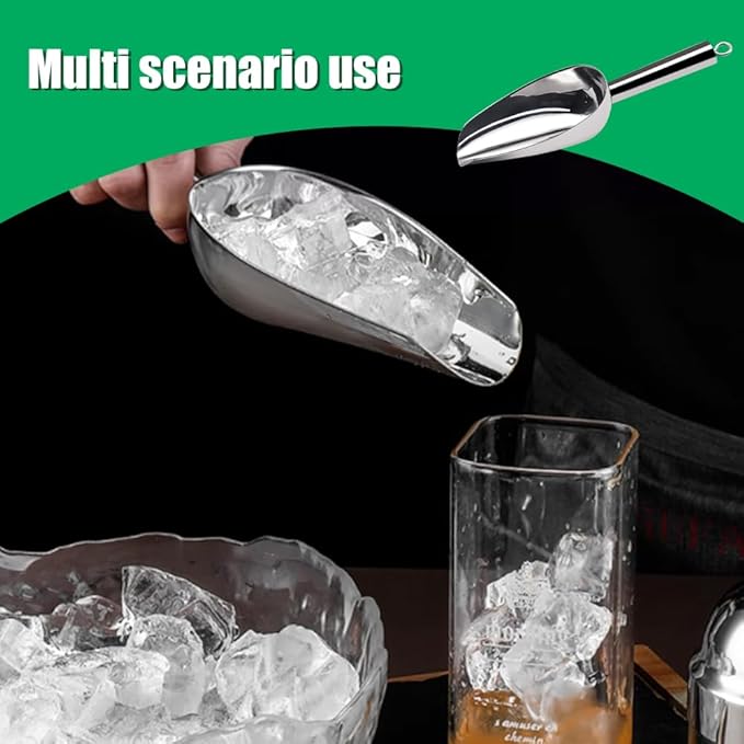 Ice Scoop for Freezer Stainless Steel bean Flour food Utility Scooper for Ice Maker Kitchen Bar Party Wedding, Heavy Duty, Dishwasher Safe 6 OZ Utility Flour Scoop (Straight Handle-2pcs)