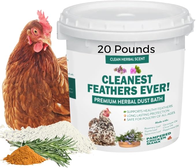 Pampered Chicken Mama Cleanest Feathers Ever! Premium Herbal Dust Bath for Chickens & Poultry with Essential Oils | Poultry Dust & Chicken Bath to Keep Feathers Clean & Healthy (20 Pounds)