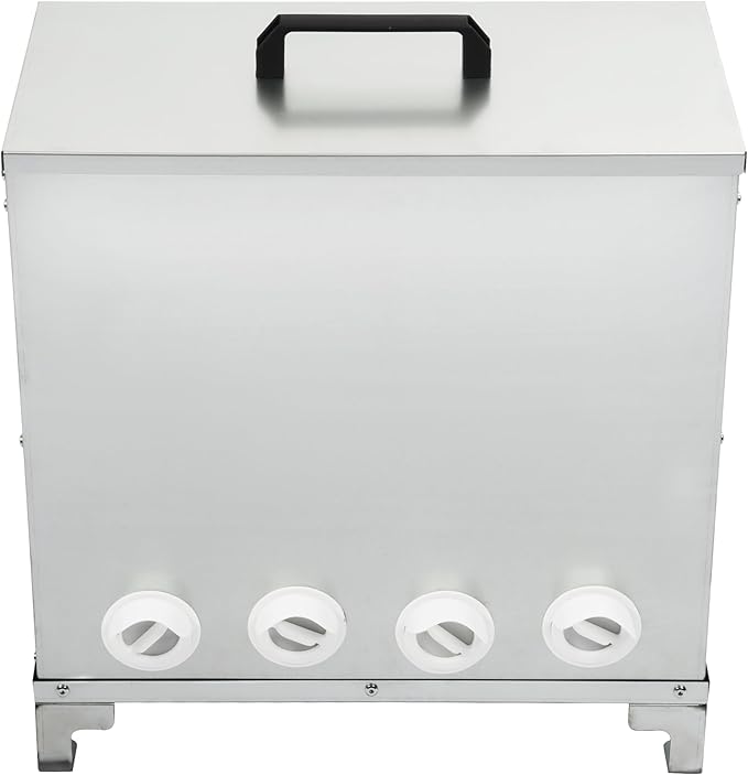Chicken Feeder 10-Port No Waste Poultry Feeders for Chickens, Ducks, Geese, Poultry Large Gravity Feeder w/Raised Leg and Locking Lid Steel+Plastic Galvanized Silvery