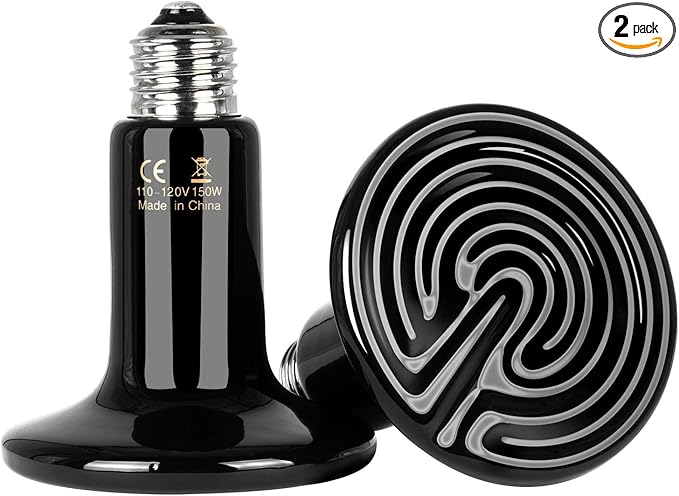 Simple Deluxe Ceramic Heat Emitter 150W Reptile Heat Lamp Bulb No Light Emitting Brooder Coop Heater for Amphibian Pet Snake Turtle & Incubating Chicken, No Harm, Color Black, 2 Pack