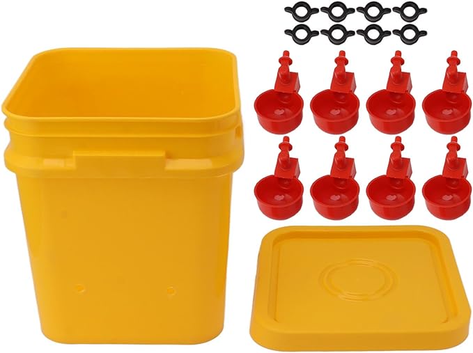 GLOGLOW Automatic Chicken Waterer Bowl, Durable Plastic with Gravity System, 12L Drinker for Chickens, Ducks and Other Poultry (Bucket + Conjoined Red Bird Bowl+ Black Screws)