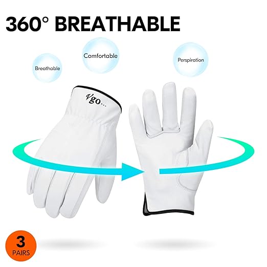 Vgo 3-Pairs Unlined Top Grain Goatskin Work and Driver Gloves (Size M, White, GA9501)