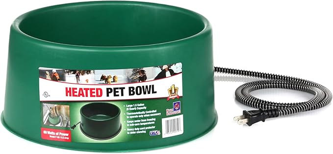 Farm Innovators P-60 1.5 Gallon 60 Watt Heated Pet Water Bowl, Thermostatic Control & Anti Chew Cord, Green (4 Pack)