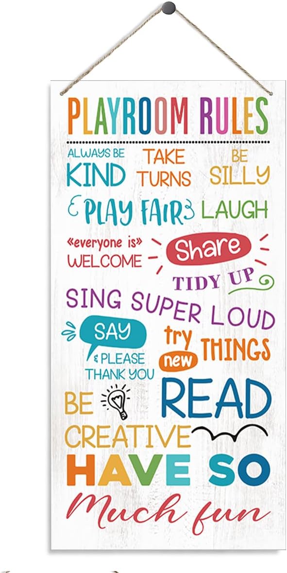 Playroom Rules Sign, Playroom Wall Art, Decorative Wood Hanging Wood Plaque, Kids Playroom Wall Decor, Colorful Wall Decor for Playroom, Classroom Decor, Bedroom Decor, Inspirational Wood Sign