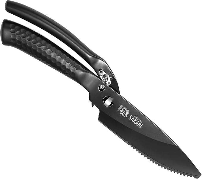 MITSUMOTO SAKARI Japanese Kitchen Scissors Heavy Duty, Titanium Plating Alloy Steel Poultry Shears with Non-Slip Handle, Multipurpose Detachable Scissors for Chicken, Fish, Meat, Bone & Vegetables