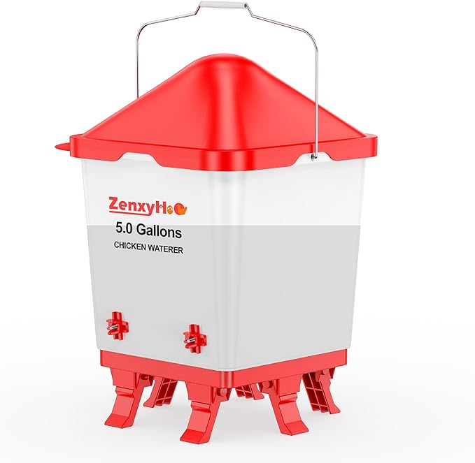 5.0 Gallons Chicken Waterer Bucket with 4 Horizontal Water Nipples, Adjustable Heights and Anti Roost Cone
