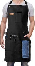 Professional Work Chef Apron for Men Women, Duty Water-Resistant Cotton Canvas, Durable Adjustable, Cooking BBQ