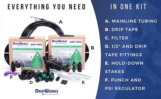 Dripworks Drip Tape Irrigation Kit for Watering Row Crops in Farms - Waters Upto 20 100' Rows (1/8 Acre) | Agricultural Grade Components | Trusted Brand Since 1991