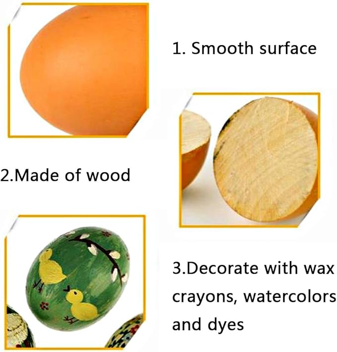 YunKo 6Pcs Wooden Fake Eggs Brown Wood Nest Easter Eggs for Craft Decorate Get hens to Lay Egg Chicken Coop Accessories