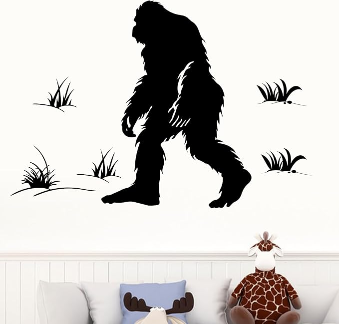 Mfault Bigfoot Silhouette Wall Decals Stickers, Black Sasquatch Adventure Grass Decorations Bedroom Art, Chimpanzee Gorilla Home Living Room Kitchen Decor