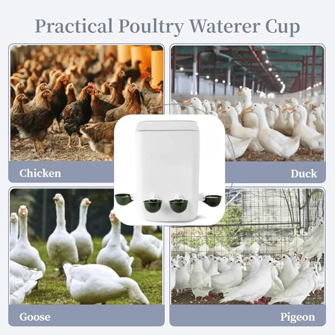 Chicken Waterer Cups 5 Packs,Duck Chick Waterer Chicken Feeder Cups,Automatic Waterer Feeder with Anti-Leak System for Chicken,Duck,Goose,Bunny(Green)