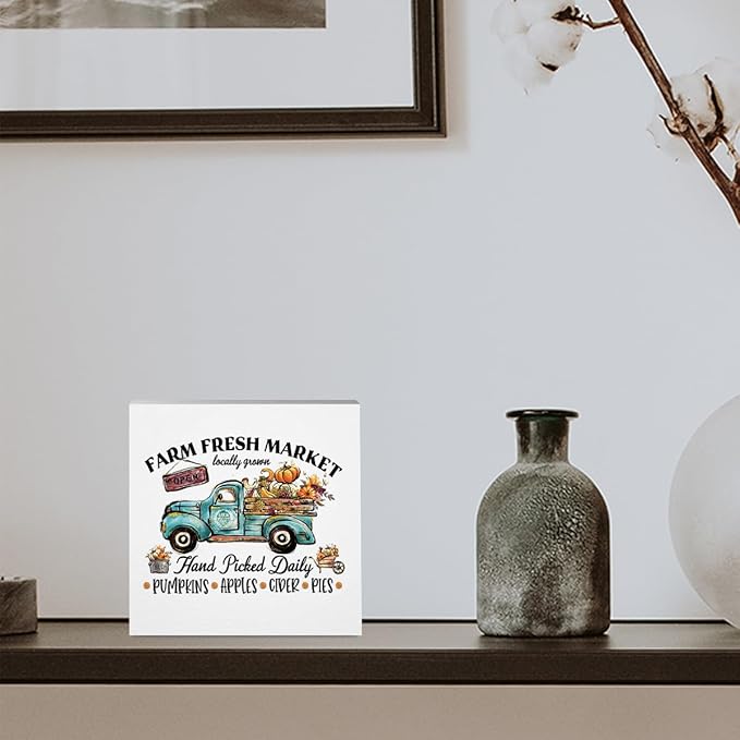 Fall Decorations for Home Farmhouse Office Bedroom Kitchen, Pumpkins Truck Decor, Fall Sign, Autumn Decor Wood 2401