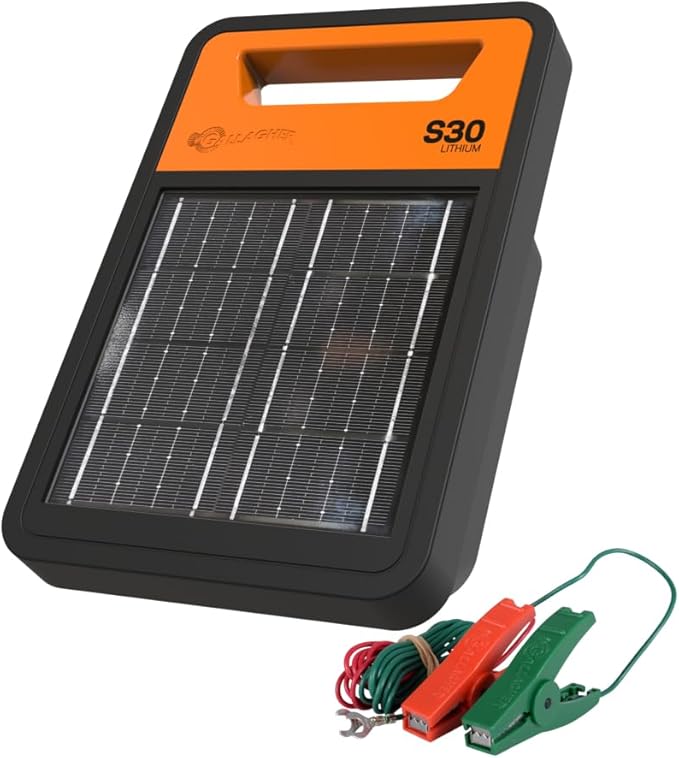 Gallagher S30 Solar Electric Fence Charger with 1,640 Ft Poly Wire | Complete Electric Fencing Kit for Livestock, Small Pastures, and Predator Control | Solar Powered Energizer with Bonus Polywire Rol