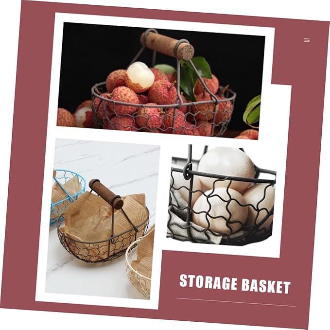 UPKOCH Large Retro Storage Basket Creative Wire Holder for Fresh Eggs Vintage Style Container with Handle Farmhouse Decorative Storage Solution for Kitchen and Countertop