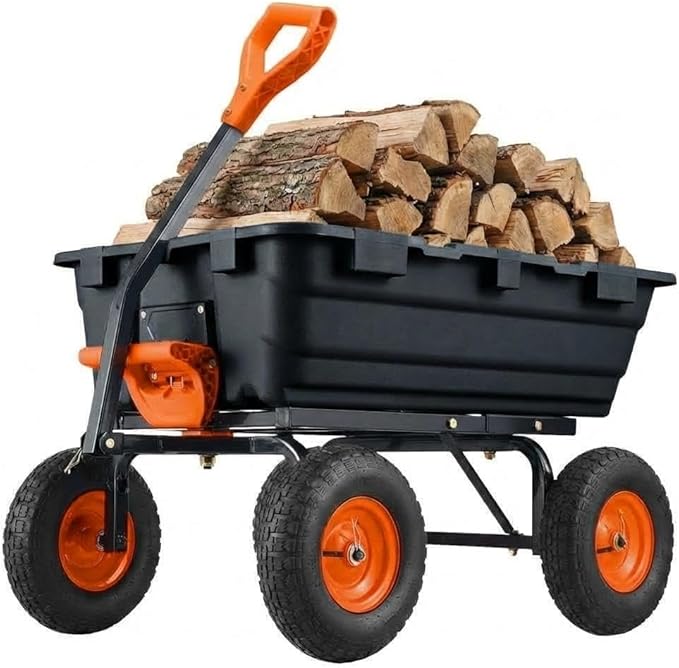 Garden Dump Cart 900 LB Heavy Duty,10" Pneumatic Tires & 180° Adjustable Handle with Quick Release, Utility Yard Wagon for Farm and Outdoor Use