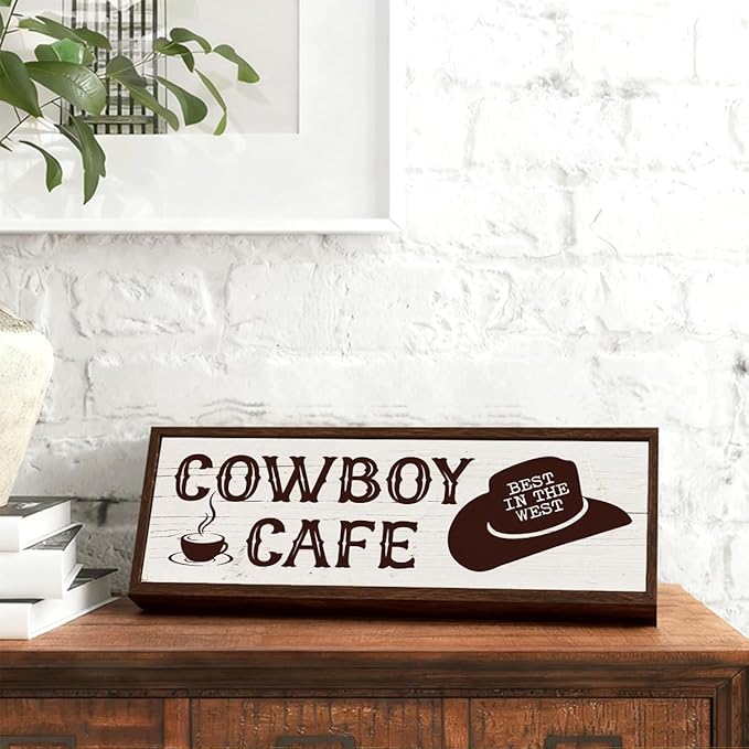 Cafe Decor, Cowboy Cafe Sign, Decorative Wooden Wall Plaque, Modern Farmhouse Western Decor, Funny Kitchen Bar Signs, Wall Decors Art, Housewarming Gift 9.5x3.1x1 inches