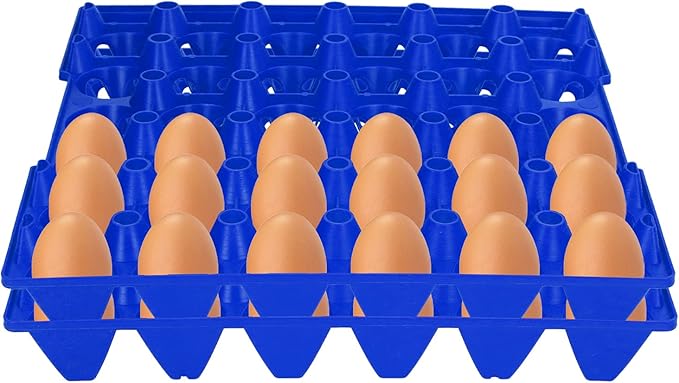 5PCS Plastic Egg Trays, 30 Cell Plastic Chicken Egg Flats Crates Holder Reusable Shipping Poultry Egg Cartons for Storage Transportation Home Farm Supplies (Blue)