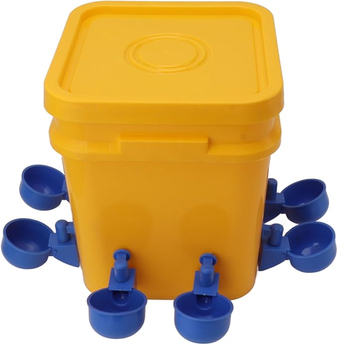 High Capacity Automatic Chicken Waterer Bowl with 12L Handheld Bucket Gravity Watering System for Quail, Easy Installation - Durable Plastic (Bucket + Blue Bird Bowl + Black Screws)