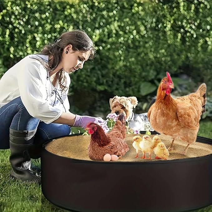Chicken Dust Bath Tub 28" D * 8" H Dust Bath for Chickens Chicken Coop Cleaner Container Essential Chicken Coop Accessory for Farms, Lawn, Yard and Ducks, Quails
