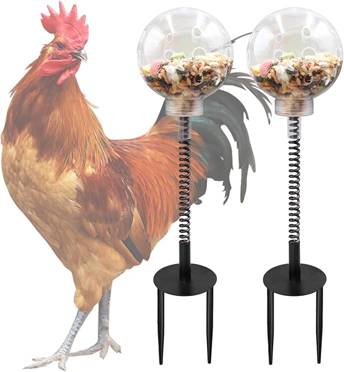 Oooct 2 Pack Chicken Pecking Toys with Swing Feeder, Coop Slow Feeder Toy for Chickens, Chicks, Ducks, Hens, Parrots & Poultry Enrichment