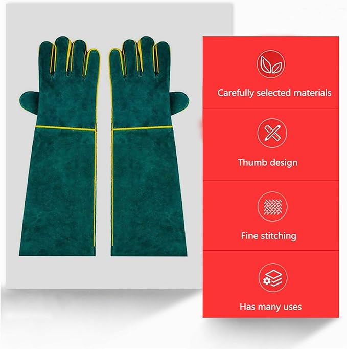 Animal Handling Gloves Bite Resistant, 15.7'' Anti Scratch Glove for Cats, Multipurpose Bite Proof Leather Pet Gloves for Grabbing Cat Reptile Puppy Bird Poultry or Gardening Welding