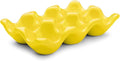 Flexzion Ceramic Egg Holder for Fridge - 6 Cups Egg Tray Half Dozen Porcelain Container Keeper Storage Organizer Decorative Serving Dish Serveware for Refrigerator Countertop Display Kitchen (Yellow)