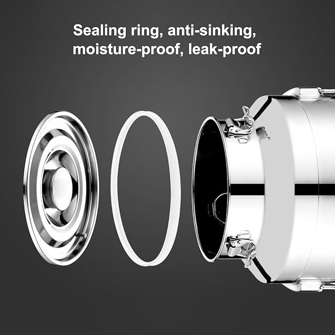 Food Storage Canister - Stainless Steel Milk Pail Holder, Airtight Metal Grain Bin with Secure Clamp Cover, Moisture Blocking Preservation Feature, Ideal for Beer Tea Cereal Bean Snack