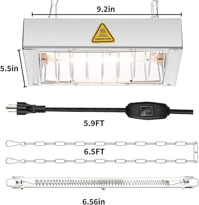 400W Chicken Coop Heater Lamp, Brooder Heat Lamp for Chickens, Adjustable Temp and Height, No Assembly Heater for Chicks Pets Livestock, 2 Pack