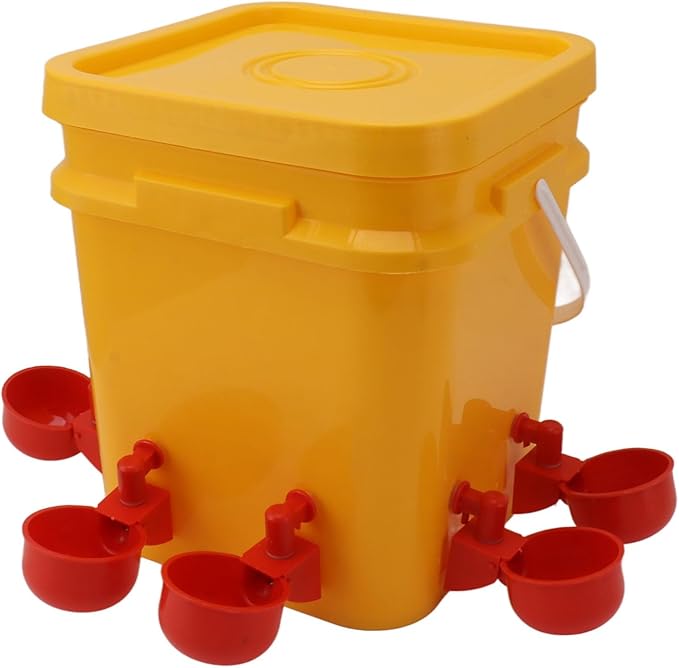 GLOGLOW Automatic Chicken Waterer Bowl, Durable Plastic with Gravity System, 12L Drinker for Chickens, Ducks and Other Poultry (Bucket + Conjoined Red Bird Bowl+ Black Screws)