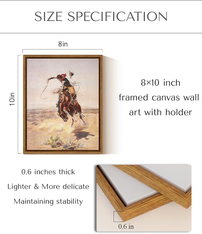 InSimSea Framed Canvas Wall Art Western Cowboy Decor Rustic Vintage Cowboy Oil Paintings Horse Riders of Mid-Century Art Prints Ranch Lunar Landscape Wall Pictures Antique Wall Decor Aesthetic Posters