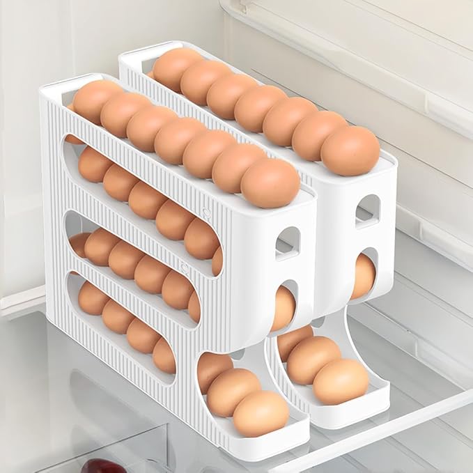 Automatic Rolling Down Egg Holder, SperinGeen 2 Pack Egg Organizer Storage for Refrigerator, Space Saving Container, Dispenser for Fridge - Only for "LARGE" Sized Eggs (Egg Roller Hold 56 Count)