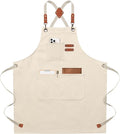 ZOMAO Chef Apron for Women Men with Large Pockets, Cotton Canvas Cross Back Waterproof Work Aprons for Kitchen Cooking Bib