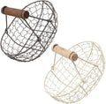 2pcs Retro Farmhouse Style Storage Baskets with Wooden Handles, Vintage Metal Wire Fruit and Vegetable Organizer for Kitchen Pantry, Snack and Egg Holder Set