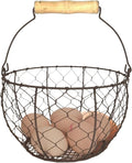 Chicken Egg Basket for Gathering Fresh Eggs with Metal Handle, Round Egg Holder Countertop, Vintage Rustic Farmhouse Kitchen Decor Fruit Storage