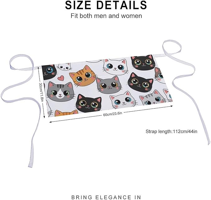 Unisex Apron for Cooking Server Waitress Half Waist Apron with 3 Pockets