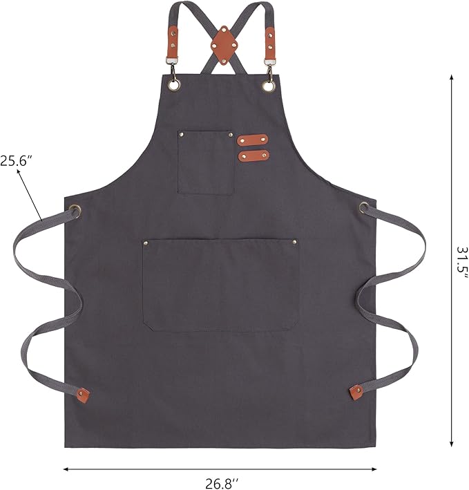 Chef Aprons for Men Canvas Apron with Large Pockets and Adjustable Neck Strap for Cooking,BBQ, Gardening