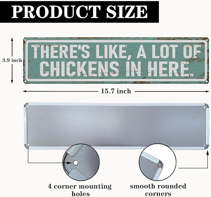Rustic Farmhouse Style Chicken Coop Sign, Metal Outdoor Chicken House Signs, There's like a lot of chickens in here, Retro Metal Tin Sign, Farmhouse Decor, Backyard Hen House Gift 15.8x4 Inch