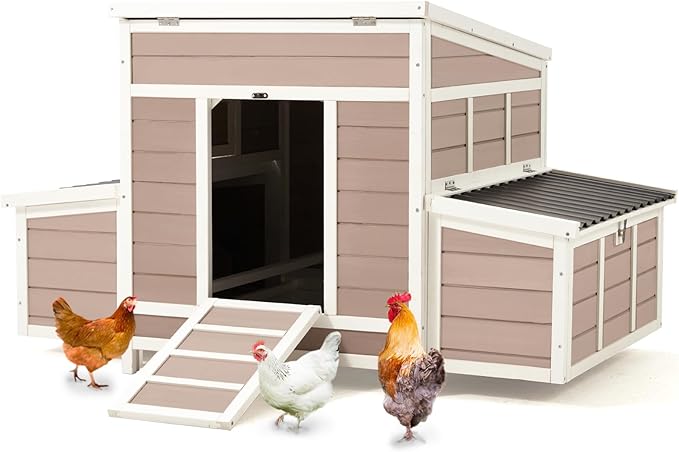 U-MAX Chicken Coop, 56" Large Wooden Chicken Hutch with 6 Nesting Boxes, Outdoor Hen House Chicken Cage,Brown
