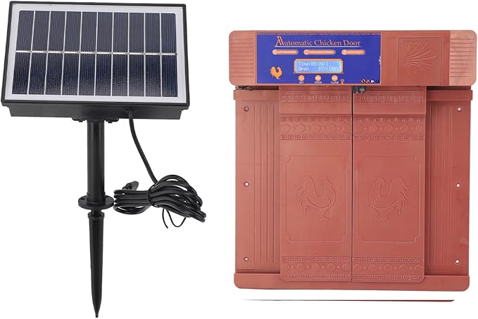 Automatic Chicken Coop Door Solar Powered Poultry Door Opener with Timer Mode Anti Pinch IP45 for Chickens Ducks Geese (Bronze)