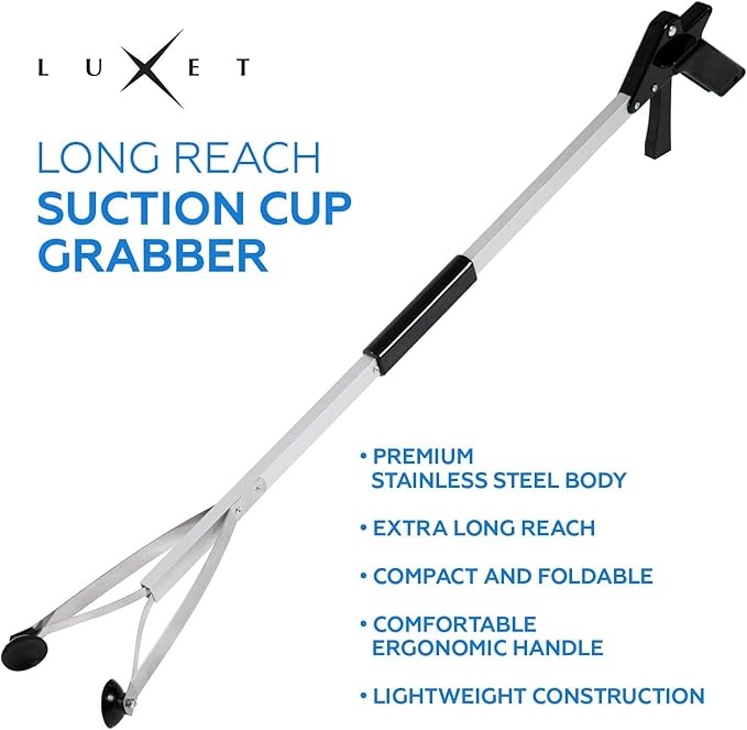 Grabber Tool 32" Suction Cup Grip Heavy Duty Aluminum Claw, Lightweight Foldable Reacher Grabber Pickup Tool, Gripper Grabbers for Elderly Grab it Reaching Tool Trash Picker Grabber, Yellow, by Luxet