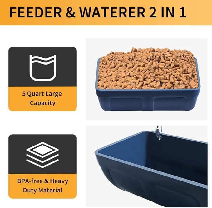 Hanging Chicken Feeder Trough for Goat Sheep Deer Poultry Duck Chicken Fence Feeder Livestock Feeding Container Goats Supplies Feeders Waterer Bucket, 3pack Blue