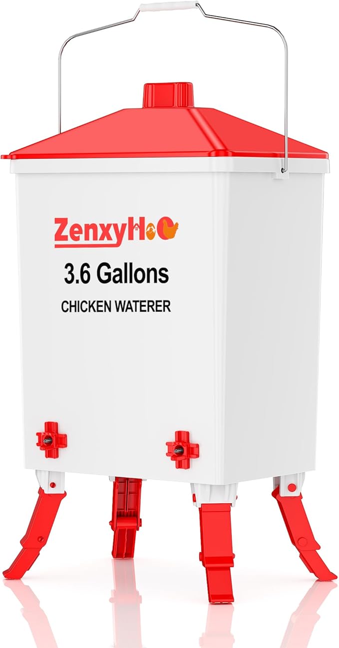 3.6 Gallons Chicken Waterer Bucket with Adjustable Legs 4 Horizontal Water Nipples and Anti Roost Cone
