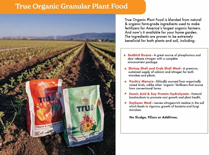 True Organic All Purpose Plant Food – Organic Fertilizer for Fruits, Vegetables, Flowers, and Herbs – 8lb Bag Covers 174 sq. ft.