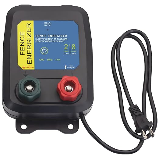 Electric Fence Energizer Plus 2 Mile/ 8 Acres Plug,Electric Fence Charger PE2，Livestock Fence Chargers for Containing Pets and Keeping Out Small Nuisance Animals 0.10 Joule