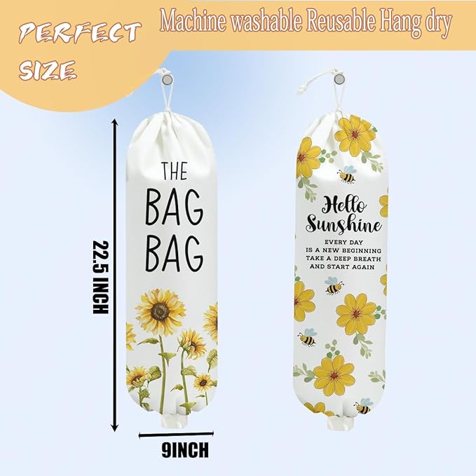 2PCS Sunflower Plastic Bag Holder for Kitchen Essentials, Reusable Wall Mount Grocery Bag Holder Plastic Storage bag, Large Storage Organizer Storage Dispenser, Sunflower Gifts for Women Mom Grandma