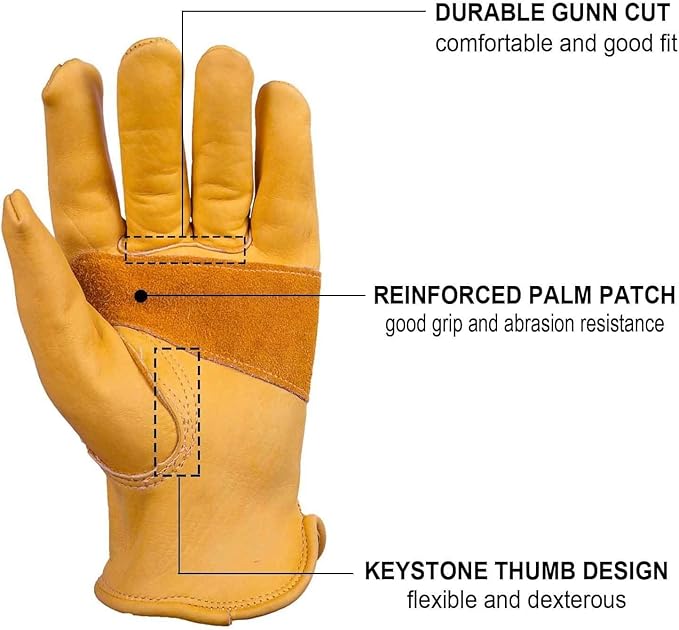 OZERO Gardening Work Gloves Men,Insulated Heavy Duty Cut Resistant Thorn Proof Leather Cowhide Gloves for Driving Welding