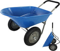 Dual Wheel Garden Wheelbarrow,Heavy Duty Yard Cart with 10“/15" Pneumatic Tires, Rustproof Poly Tray & Steel Handle, 300 lbs Capacity Utility Cart for Lawn, Farm, and Landscaping (Blue-15“)